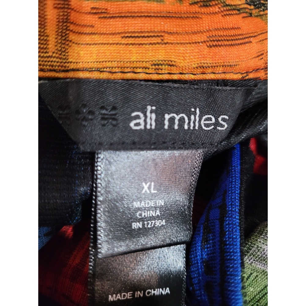 Ali Miles Womens XL Abstract Brushstroke Jacket Multi-Color Funnel Neck Buttonup - Picture 5 of 7